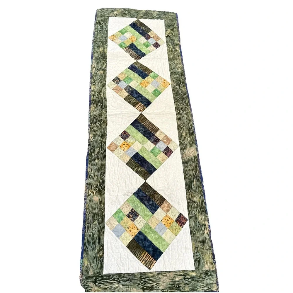 Hand Made Quilted Table Runner Topper Mat ~Multi color Batiks ~ 18 X 56